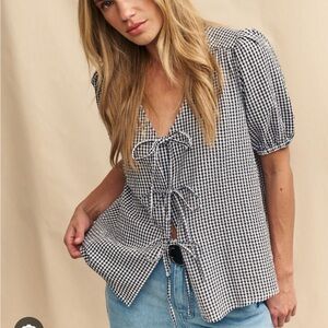 Nobody’s Child Black and White Gingham Tie-Front Blouse